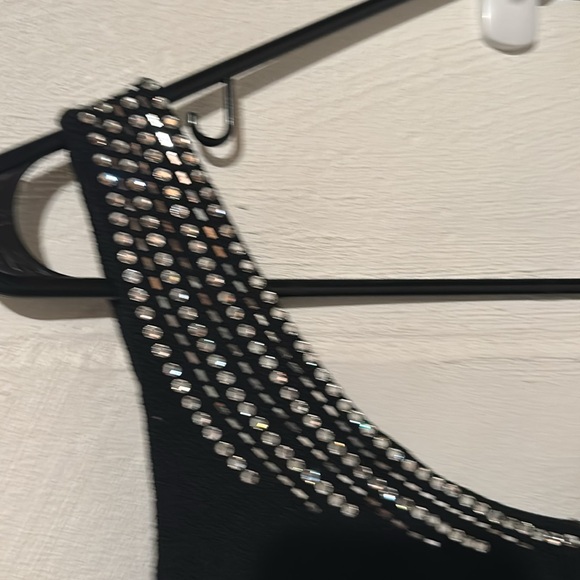 Vtg St. John Evening Black Cocktail Knit Dress embellished straps size 8 - Picture 11 of 13